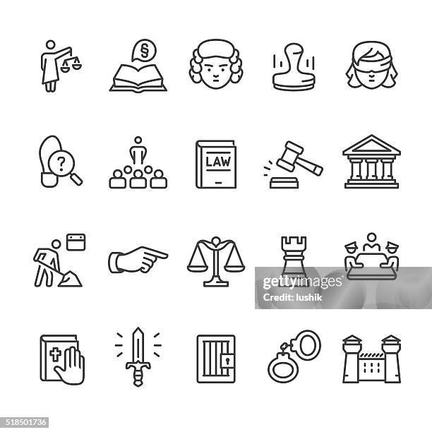 ilustraciones, imágenes clip art, dibujos animados e iconos de stock de ley &  corte vector de icono conjunto - juez derecho