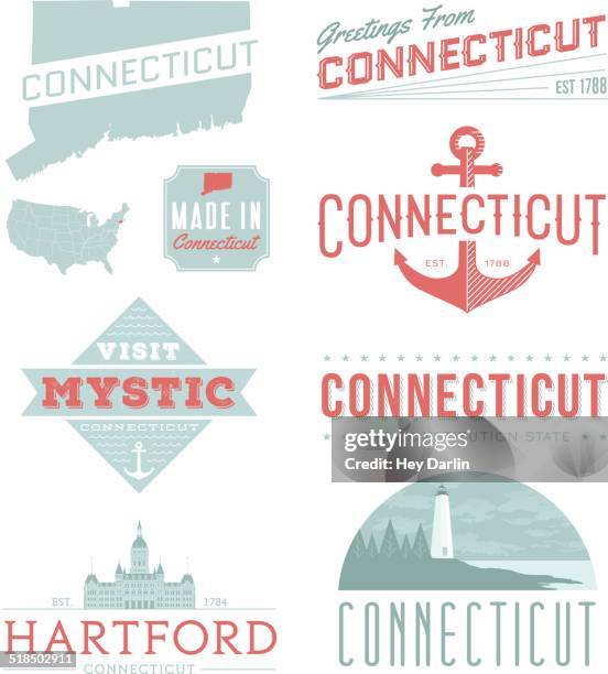 ilustrações, clipart, desenhos animados e ícones de connecticut tipografia - capitais internacionais