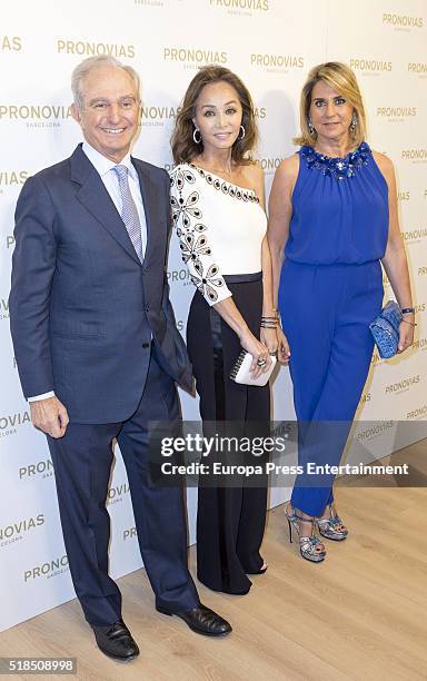 Alberto Palatchi, Isabel Preysler and Susana Gallardo attend the opening party of Pronovias Flagship Store on March 31, 2016 in Madrid, Spain.