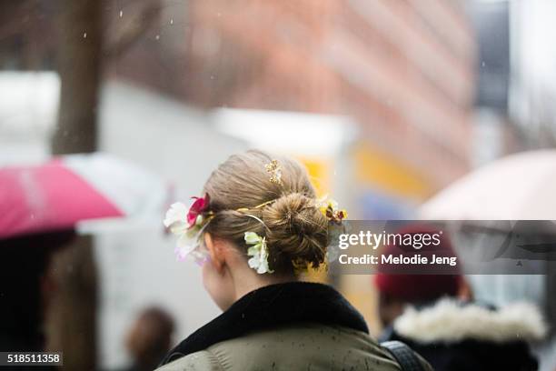 Dutch mode Lauren de Graaf poses after the Rodarte show during New York Fashion Week: Women's Fall/Winter 2016 on February 16, 2016 in New York City....