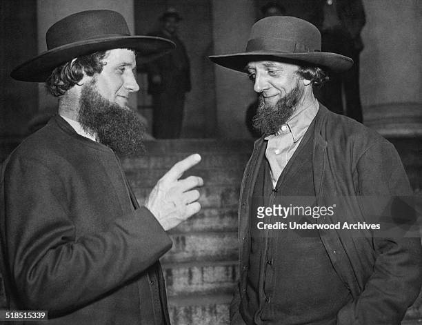 Two Amish men in Washington DC to protest the Public Works Administration {PWA} grant to build schools in their district as it would violate tenets...