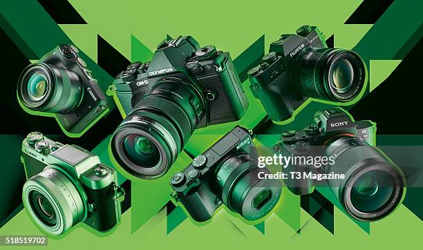 Selection of compact system digital cameras, including Canon EOS M3, Olympus OM-D E-M5 II, Fujifilm X-T10, Sony A7 II, Nikon 1 J5 and a Panasonic...