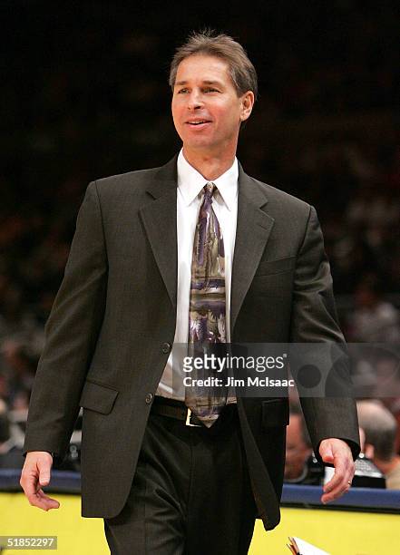 Denver Nuggets head coach Jeff Bzdelik looks on during a game against the New York Knicks on December 12, 2004 at Madison Square Garden in New York...