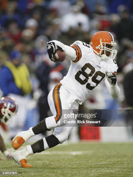 Richard Alston of the Cleveland Browns returns a punt against the Buffalo Bills on December 12, 2004 at Ralph Wilson Stadium in Orchard Park, New...
