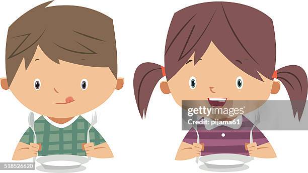 illustrations, cliparts, dessins animés et icônes de repas pour les enfants - enfants mange petit déjeuner