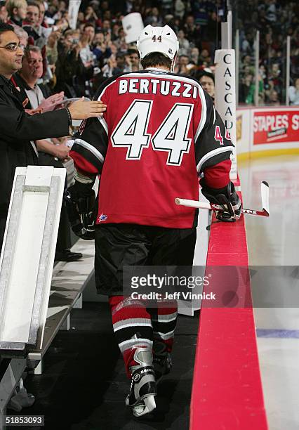 Todd Bertuzzi of the Vancouver Canucks walks off the ice after the Brad May and Friends Hockey Challenge at the Pacific Coliseum on December 12, 2004...