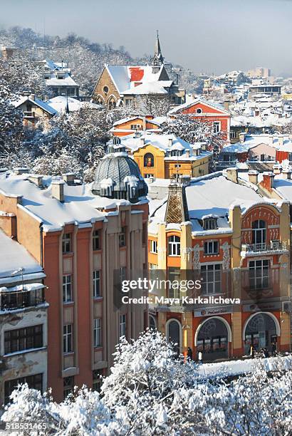 plovdiv city covered by snow, bulgaria - plovdiv bulgaria stock pictures, royalty-free photos & images