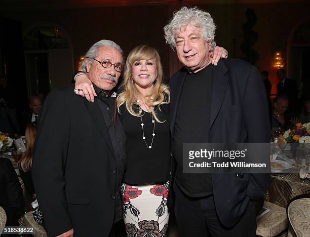 Edward James Olmos, Daphna Ziman and Avi Lerner attend the 30th Anniversary ISRAEL FILM FESTIVAL Annual Sponsor Luncheon on March 31, 2016 in Beverly...