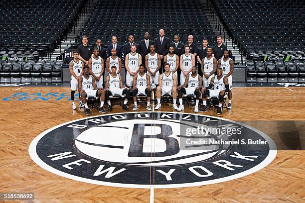 The Brooklyn Nets pose for a their 2015-2016 team photo on March 24, 2016 at Barclays Center in Brooklyn, NY. NOTE TO USER: User expressly...