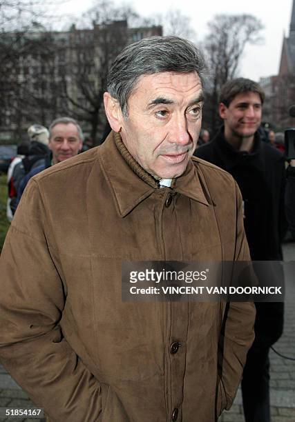 Former cycling champion Belgian Eddy Merckx arrives at the Basilique of Koekelberg, in Brussels, for the funeral service of late Ffootball coach...