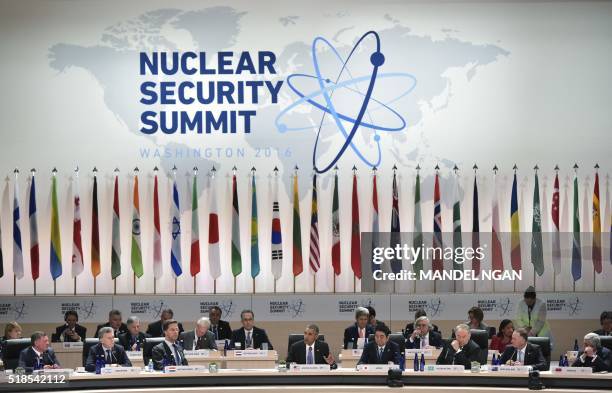 President Barack Obama speaks during the opening plenary of the Nuclear Security Summit at the Walter E. Washington Convention Center on April 1,...