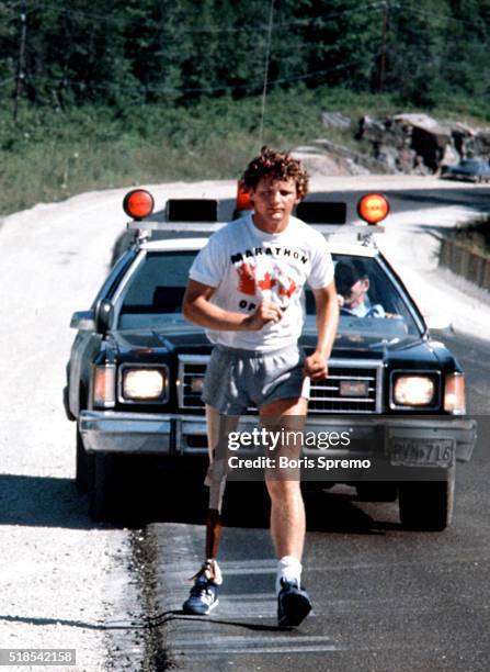 Terry Fox in July during his run through Ontario.