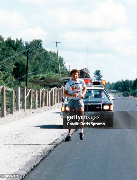 Terry Fox in July during his run through Ontario.