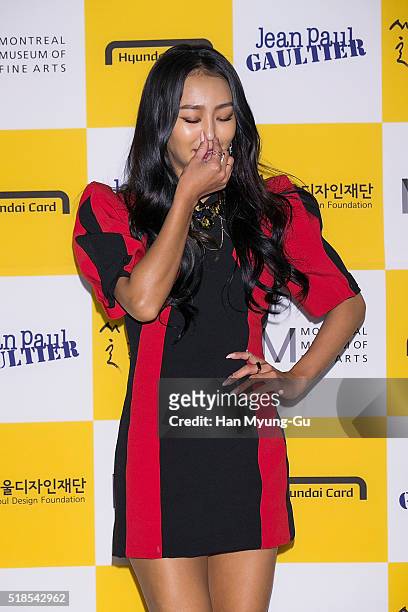 Hyolyn of South Korean girl group SISTAR attends "Jean Paul Gaultier" Exhibition at DDP on March 25, 2016 in Seoul, South Korea.