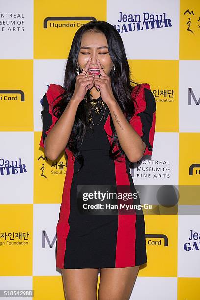 Hyolyn of South Korean girl group SISTAR attends "Jean Paul Gaultier" Exhibition at DDP on March 25, 2016 in Seoul, South Korea.