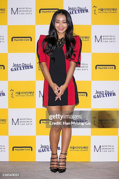 Hyolyn of South Korean girl group SISTAR attends "Jean Paul Gaultier" Exhibition at DDP on March 25, 2016 in Seoul, South Korea.