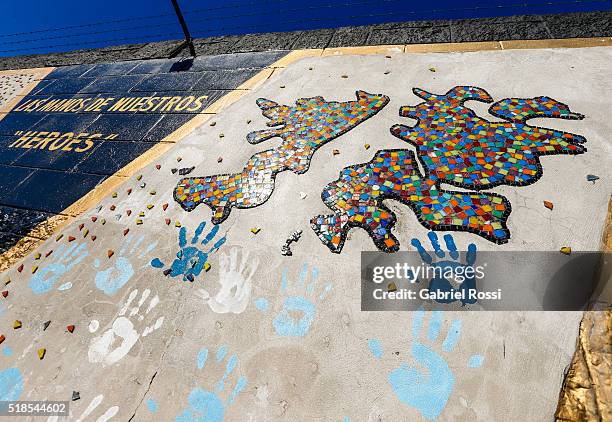 Detail of a Malvinas Islands themed mural on March 31, 2016 in Caseros, Argentina. On April 02, 1982 Leopoldo Fotunato Galtieri, de facto President...