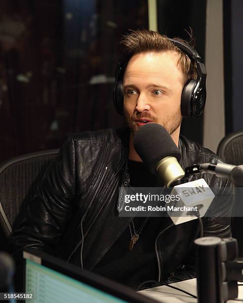 Aaron Paul visits 'Sway in the Morning' with Sway Calloway on Eminem's Shade 45 at SiriusXM Studio on April 1, 2016 in New York City.