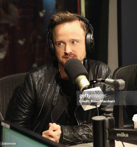 Aaron Paul visits 'Sway in the Morning' with Sway Calloway on Eminem's Shade 45 at SiriusXM Studio on April 1, 2016 in New York City.