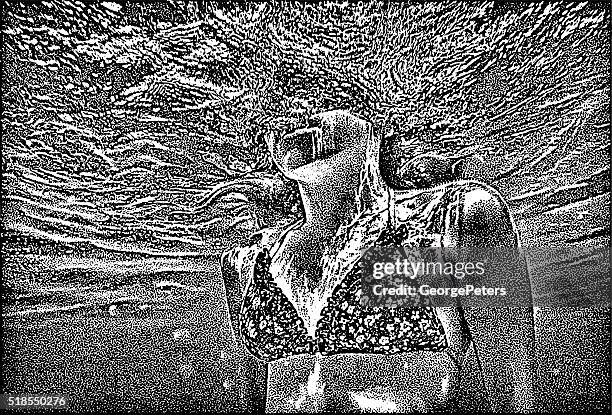 fotorealismus abbildung eines nahaufnahme einer frau schwimmen unter wasser - realismus stock-grafiken, -clipart, -cartoons und -symbole