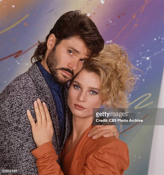 Stars of the nighttime television soap opera 'Knots Landing' American actor Peter Reckell and English-born American actress Nicollette Sheridan...