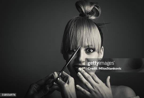 haircut portrait - haircutting scissors stock pictures, royalty-free photos & images