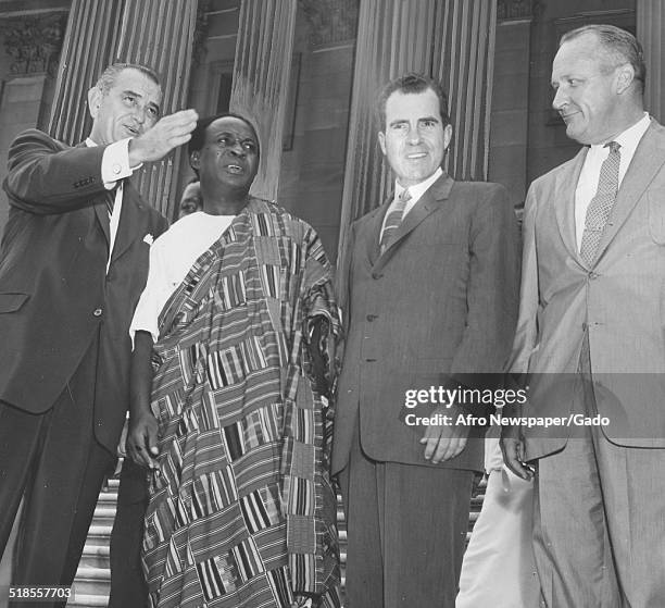 Former president of Ghana Kwame Nkrumah, former United States President Lyndon B Johnson, former President of the United States Richard Nixon and...