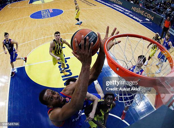 Derrick Brown, #5 of Anadolu Efes Istanbul in action during the 2015-2016 Turkish Airlines Euroleague Basketball Top 16 Round 13 game between...