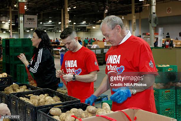 General, Martin Dempsey packs bags during the NBA Cares All-Star Day of Service as part of 2016 All-Star Weekend at NBA Centre Court of the Enercare...