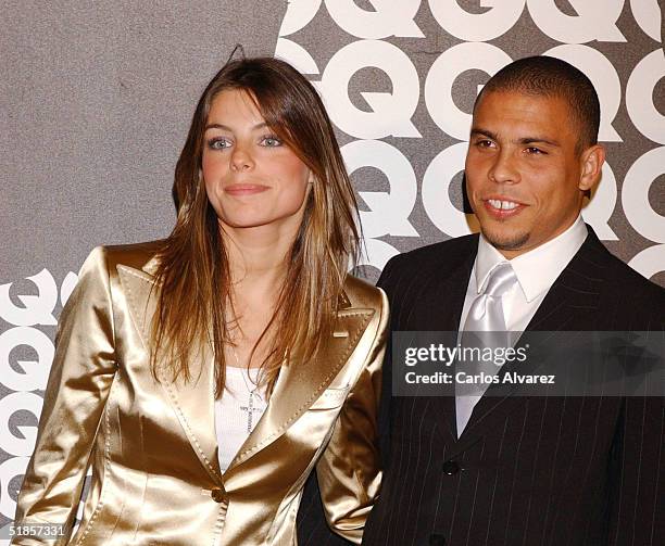 Real Madrid and Brazil football player Ronaldo and girlfriend Daniela Cicarelli attend the GQ Awards 2004 on December 13, 2004 at Hotel Palace, in...
