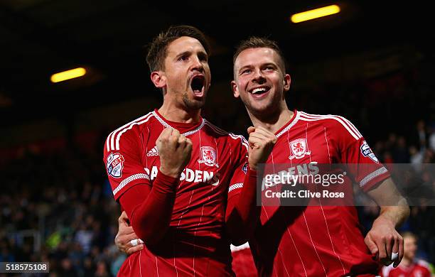 Gaston Ramirez of Middlesbrough celebrates after scoring his side's second goal during the Sky Bet Championship match between Queens Park Rangers and...