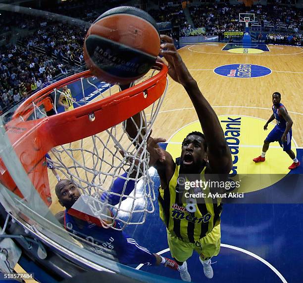 Ekpe Udoh, #8 of Fenerbahce Istanbul in action during the 2015-2016 Turkish Airlines Euroleague Basketball Top 16 Round 13 game between Fenerbahce...