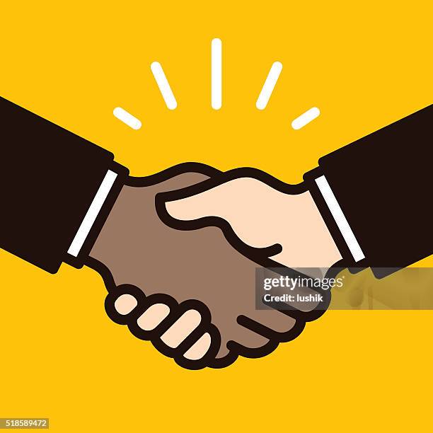 african & caucasian handshake filled outline style - shaking stock illustrations