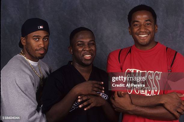 Rappers Ali Shaheed Muhammad, Phife Dawg and Q-Tip of the hip hop group "A Tribe Called Quest" poses for a portrait in September 1993 in New York.