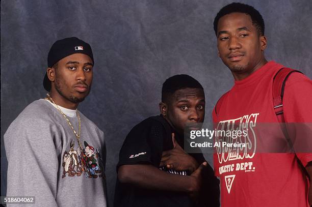 Rappers Ali Shaheed Muhammad, Phife Dawg and Q-Tip of the hip hop group "A Tribe Called Quest" poses for a portrait in September 1993 in New York.
