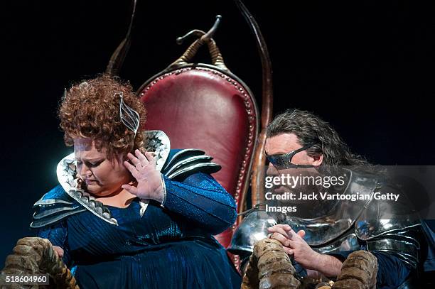 American mezzo-soprano Stephanie Blythe and Welsh bass-baritone Bryn Terfel perform during the final dress rehearsal prior to the premiere of the...