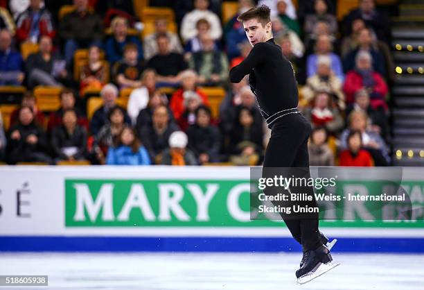 Ivan Pavlov of Ukraine competes during Day 5 of the ISU World Figure Skating Championships 2016 at TD Garden on April 1, 2016 in Boston,...