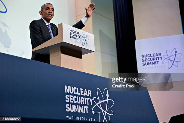 President Barack Obama arrives to speak during a closing session at the Nuclear Security Summit April 1, 2016 in Washington, D.C. After a spate of...