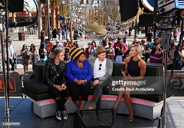 Dalton Rapattoni, La' Porsha Renae Contestant, Trent Harmon and Charissa Thompson visit "Extra" at Universal Studios Hollywood on April 1, 2016 in...