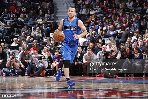 Barea of the Dallas Mavericks brings the ball up court against the Detroit Pistons on April 1, 2016 at The Palace of Auburn Hills in Auburn Hills,...