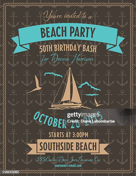 nautical theme beach party invitation - beach wedding stock illustrations
