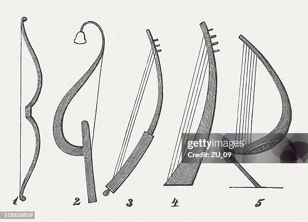 ilustrações de stock, clip art, desenhos animados e ícones de mais formas de harpa, publicada em 1877 - harpa