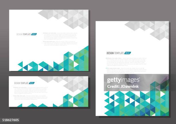 presentation template set with sample text layout green gray - power point templates stock illustrations