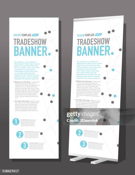 handelsmesse banner template design diagramm und punkte - messe stand stock-grafiken, -clipart, -cartoons und -symbole