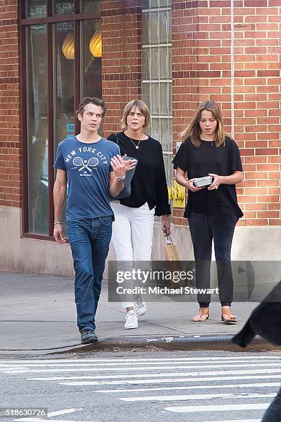 Actor Timothy Olyphant, Alexis Knief and Grace Olyphant are seen walking in SoHo on April 1, 2016 in New York City.