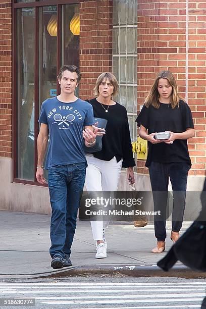 Actor Timothy Olyphant, Alexis Knief and Grace Olyphant are seen walking in SoHo on April 1, 2016 in New York City.