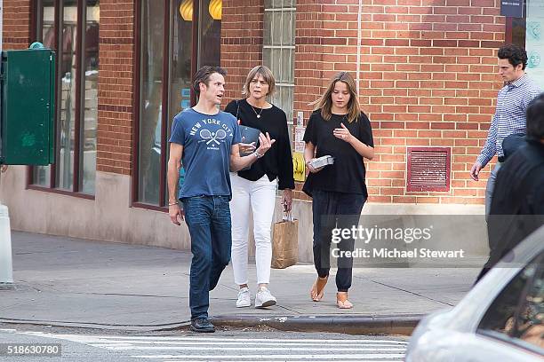 Actor Timothy Olyphant, Alexis Knief and Grace Olyphant are seen walking in SoHo on April 1, 2016 in New York City.