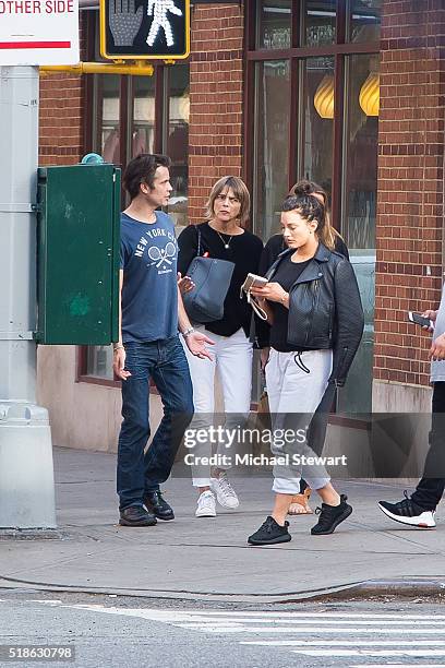 Actor Timothy Olyphant, Alexis Knief and Grace Olyphant are seen walking in SoHo on April 1, 2016 in New York City.