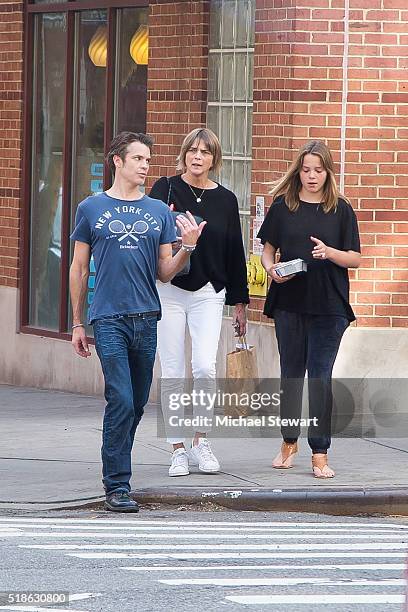 Actor Timothy Olyphant, Alexis Knief and Grace Olyphant are seen walking in SoHo on April 1, 2016 in New York City.