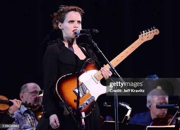 Anna Calvi performs 'Blackstar' onstage at Michael Dorf Presents - The Music of David Bowie at Radio City Music Hall on April 1, 2016 in New York...